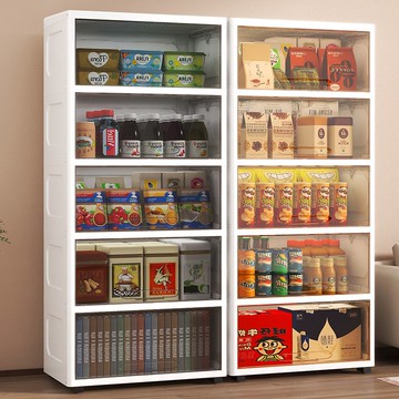 加厚家用透明翻蓋式多層收納櫃臥室可移動儲物櫃廚房落地置物架子