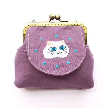 刺繡貓口金多用包