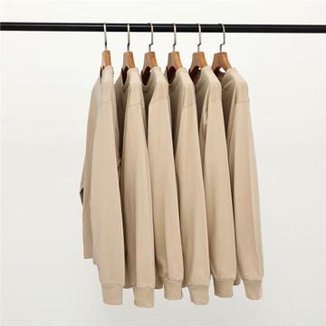 【小白家】卡其色沙色重磅250g純棉圓領長袖T恤男女全棉大碼體恤