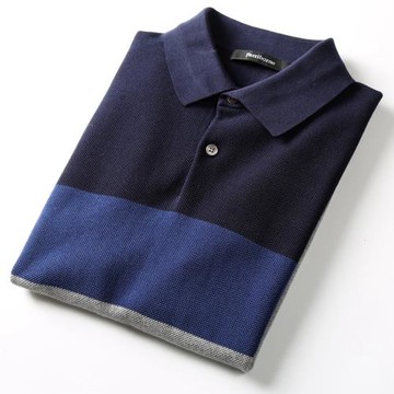 輕奢16針橫機針織料撞色條紋夏季薄款男士全棉短袖翻領T恤Polo衫