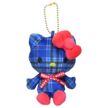 【震撼精品百貨】Hello Kitty 凱蒂貓~日本三麗鷗sanrio KITTY絨毛玩偶吊飾-藍蘇格蘭紋變裝50週年*19914
