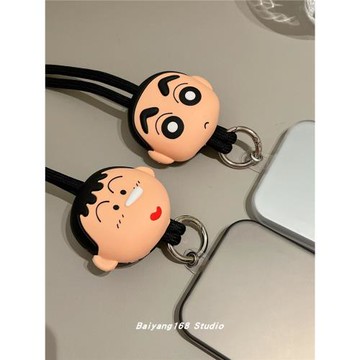 可愛卡通立體小新阿呆手機殼掛繩掛脖鏈通用百搭鑰匙工作牌掛鏈潮