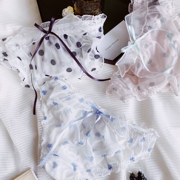 新款雪紡日系網紗內褲女愛心波點中低腰翅膀少女荷葉邊三角褲