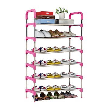 德利生活 不鏽鋼鞋架 7層  PP加厚接口  黑色/藍色/粉色  1個