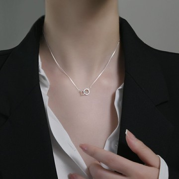萃銘韓版新款項鏈女純銀幾何相扣INS冷淡風鎖骨鏈潮年新款夏