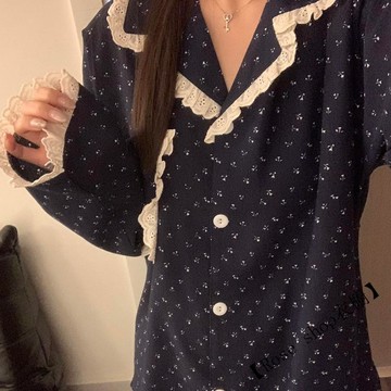 【台灣出貨】🍋春秋季新款甜美蕾絲花邊睡衣女 長袖長褲 舒適 可外穿 家居服套裝 長袖睡衣 女生睡衣 睡衣套裝 居家服