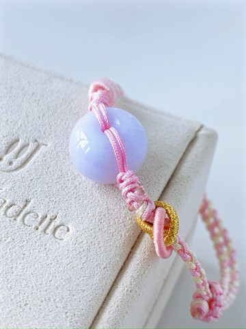 天然緬甸翡翠A玉淡紫色平安扣手繩 能量石