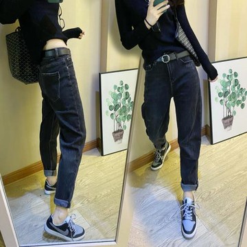 2025秋季新款大碼高腰牛仔蘿卜褲女胖mm寬松顯瘦彈力九分哈倫垮褲