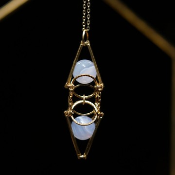 緣起系列 藍紋瑪瑙 靈擺 黃銅 皮繩 水晶頸鏈 平衡 情人節禮物