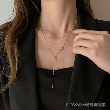 【臺灣出貨】S925銀複古冷淡風字母雙層項鏈女小衆高級感輕奢個性百搭鎖骨鏈 HPCJ