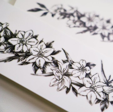 水仙花手環紋身貼紙 刺青師原創手繪素描簡約設計 持久防水防敏感