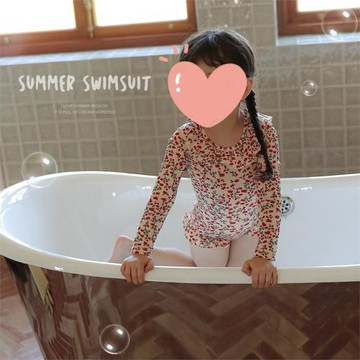 女童夏季新款碎花連體泳衣寶寶氣質經典速干長袖泳裝潮