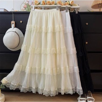 法式溫柔風超仙肌理感蕾絲半身裙女春季2025新款荷葉邊層層蛋糕裙