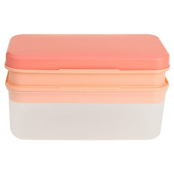 E.dot 雙層帶蓋製冰盒 附贈冰鏟 64格 ABS PP PET 軟膠材質  25.5 x 15 x 13cm  粉橘色  1個