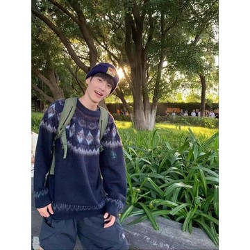 耶誕跨年費爾島毛衫男 復古提花冬季中性風毛衣上衣男