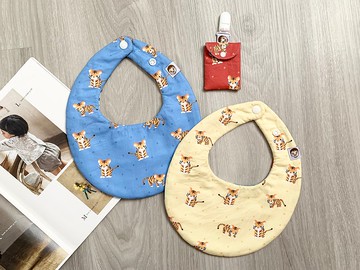 圓耳萌萌小虎寶 圍兜兜 口水巾 雙兜組