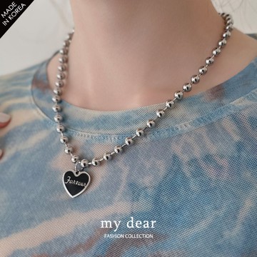 MD韓製/甜酷珠珠愛心牌項鍊銀【A08250011】