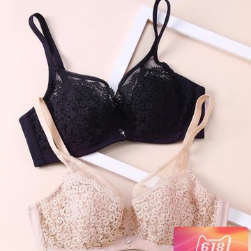 薄款蕾絲女士大小文胸性感內衣無海綿細肩帶上托軟鋼圈三排扣細帶