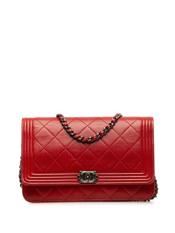 CHANEL Pre-Owned - 2014-2015 Boy Chanel wallet-on-chain - women - Lambskin - One Size - Red