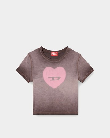 DIESEL 心形印花短袖上衣 - 咖棕色 / L
