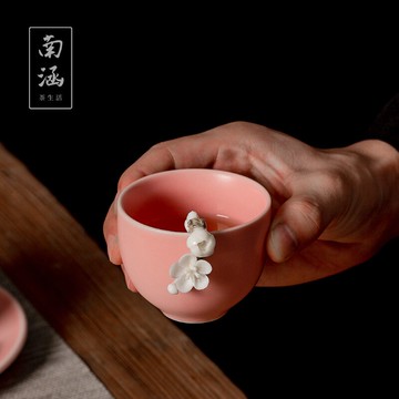 女單杯粉色高端主人杯可養開片汝窯大杯子功夫茶具茶杯陶瓷品茗杯