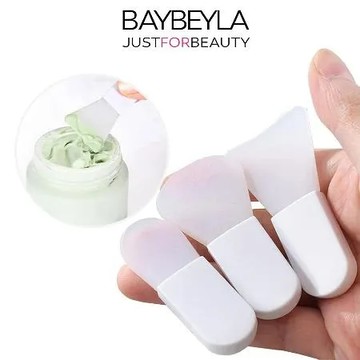 【BAYBEYLA貝貝拉】迷你短柄矽膠面膜刷 3件組 扇形刷 圓頭刷 平頭刷 泥膜刷