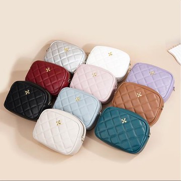 Sp house 菱格縫製拉鍊迷你十字花鍊條肩背包(10色可選)