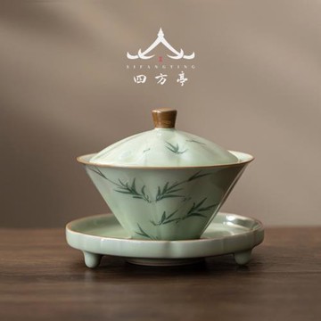 手繪釉下彩斗笠蓋碗茶杯三才茶碗茶具高檔景德鎮2024新款單個泡茶