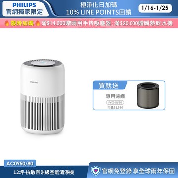 ★限時送濾網★飛利浦抗敏奈米級空氣清淨機(AC0950/80)-適用12坪