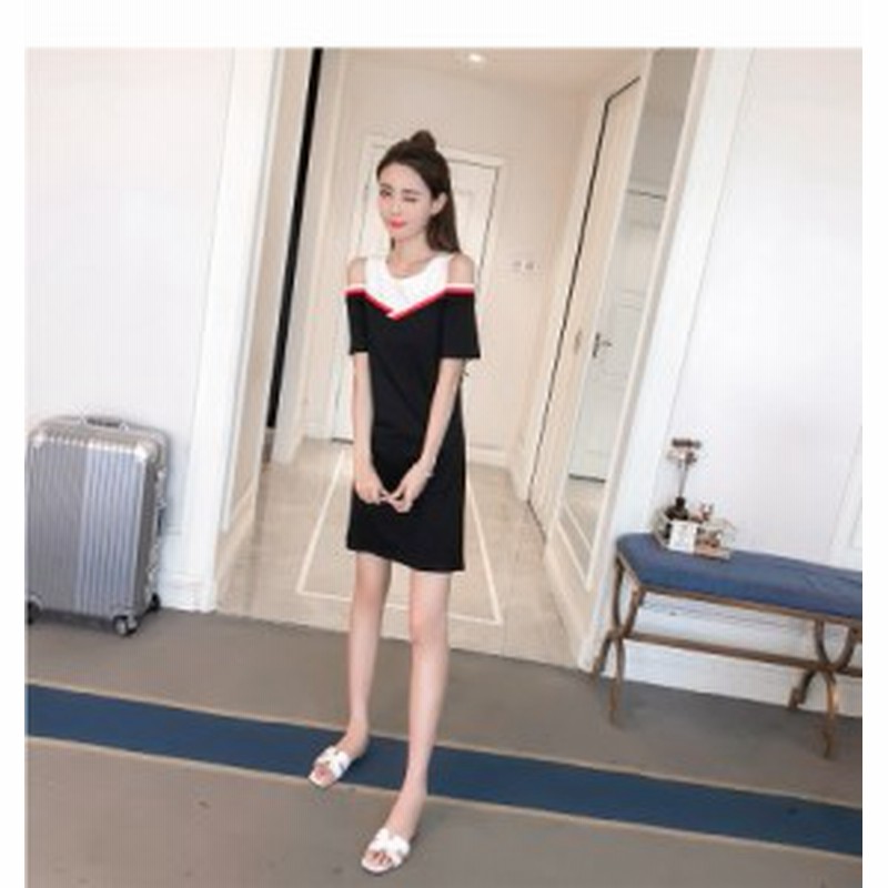 ワンピース ライン レディース 大きいサイズ スポーティ 大人カジュアル デート 肩出し 半袖 女子会 体型カバー 韓国 春新作 春服 夏服 通販 Lineポイント最大1 0 Get Lineショッピング