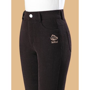 燈芯絨褲子女新款秋冬高腰休閑中年媽媽女褲條絨加絨加厚直筒長褲