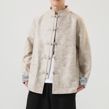 中國風男裝春秋季中式唐裝夾克外套男大碼寬松盤扣古風居士服禪服