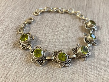 天然 橄欖石 手鍊 尼泊爾 手工製 925純銀