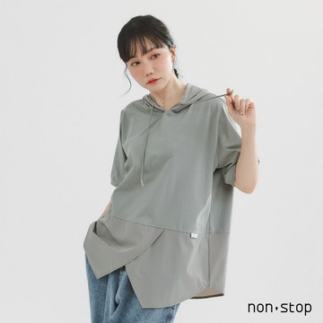 non-stop 異材質拼接寬版連帽T恤-2色