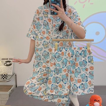 丑魚睡衣女款夏季2023新款短袖短褲三件套夏天可愛卡通學生家居服