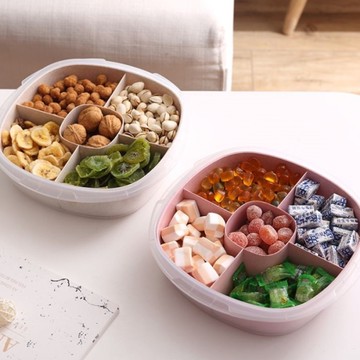 [拉拉百貨]5格 小麥糖果 零食盒 瓜果盒 附蓋 年節 分隔盤