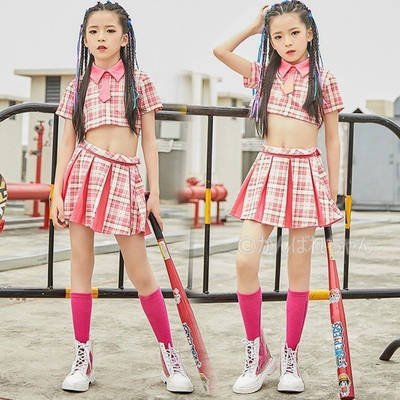 チアガール ダンス衣装 HIPHOP ステージ服 ピンク チェック柄 ジャズダンス 衣装 応援団 体操服 ヒップホップ キッズ 演出服 通販  LINEポイント最大GET | LINEショッピング