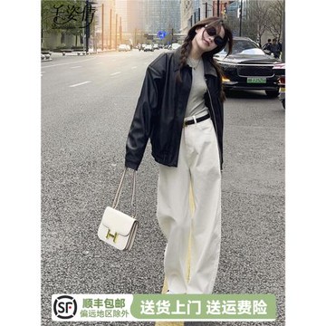 白色牛仔闊腿褲女秋2025新款韓版chic百搭復古高腰垂感寬松直筒褲