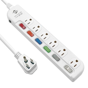 【威電】CK-3662 3孔6開6插 加大間距 延長線 6尺/9尺/15尺(平貼插頭 過載斷電 加大間距)