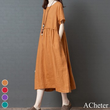 【ACheter】紫色花海薰衣草浪漫寬鬆棉麻洋裝# 106640(現貨+預購)