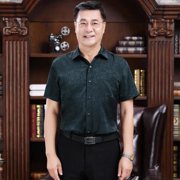 中老年真絲短袖桑蠶絲薄款襯衣夏裝老人絲綢襯衫香云紗爸爸裝男裝