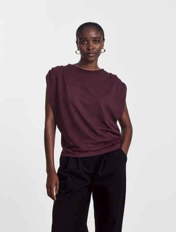Kaia Pleated Tank Top in Merlot - Cotton MicroModal Ninety Percent