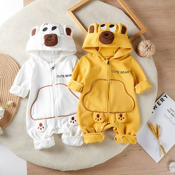 嬰兒衣服春季新款洋氣爬爬服連帽外出服新生兒男女寶寶春裝連體衣鑫弘-素時衣櫥