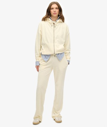 Superdry Women's Velour Wide Leg Joggers White Size: 4