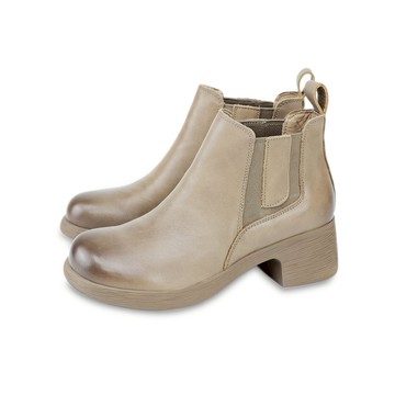 NG鞋特賣★GREEN PINE手感擦色真皮厚底短筒切爾西靴 卡其色 (00710101)