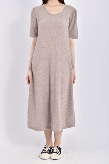 (S) w korea質感針織短袖棕色洋裝
