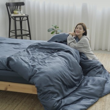 BUHO 素面文青300織100%TENCEL純天絲™床包枕套二件組-單人(蒼山藍)