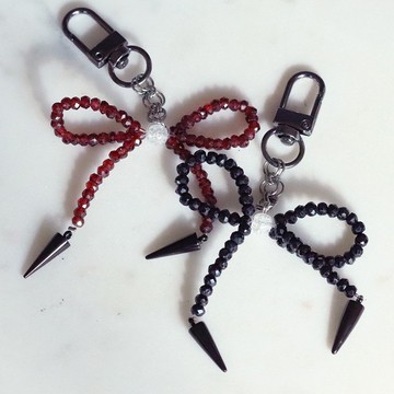 石榴石黑尖晶石絲帶鑰匙圈寶石包包掛飾 Y2K 哥德洛麗塔