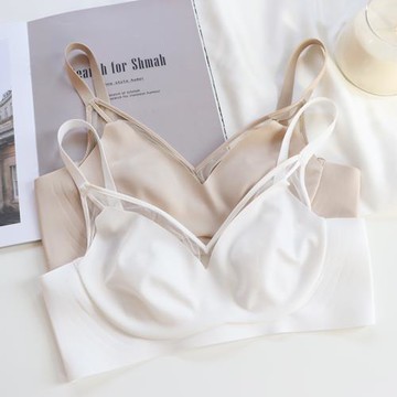 光面無痕超薄款簡約兔耳朵內衣乳膠棉純色上托收副乳大胸顯小文胸