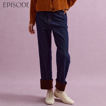 EPISODE - 百搭時尚反摺絨布造型棉質牛仔直筒長褲E44203